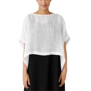 Eileen Fisher White Organic Linen Gauze Bateau Neck Poncho Size L/XL NWOT
